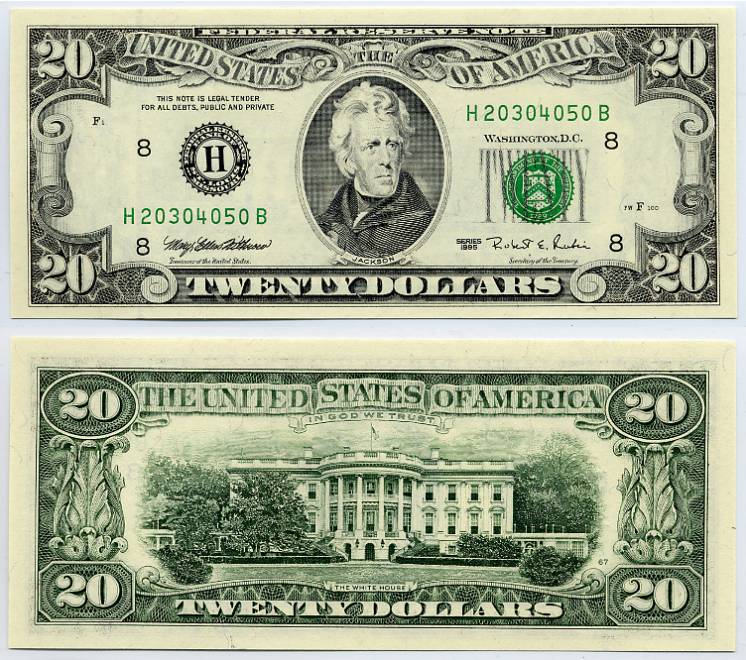 1995 20 Federal Reserve Ladder Note S N H 20304050 B