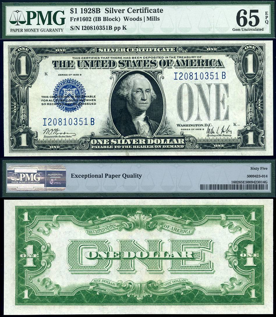 1928B $1 Silver Certificate quot Funny Back quot FR 1602 PMG Graded Gem New