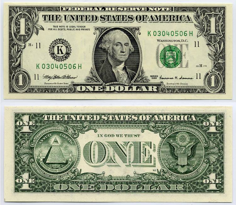 1999 $1 Federal Reserve Note. FP Radar Note, Crisp UN-Circulated. St