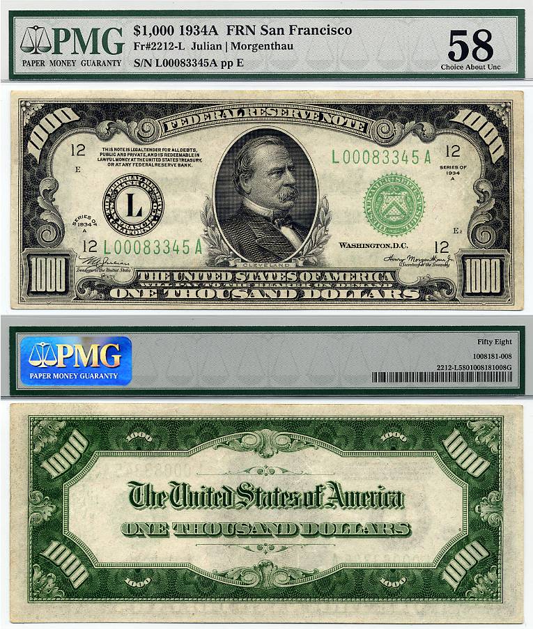 1000 dollar bill. 1934 A $1000 Federal Reserve